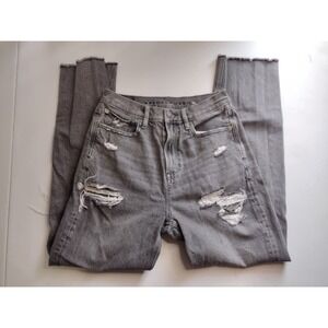 American Eagle 90s Jeans Gray Wash Distressed Ripped High‎ Waisted Denim